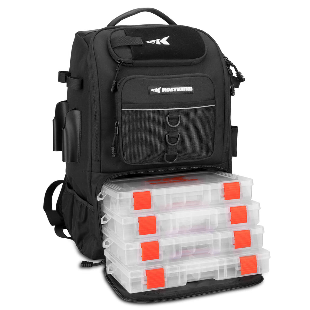KastKing KarryAll Tackle Backpack with Rod Holders 4 Tackle Boxes