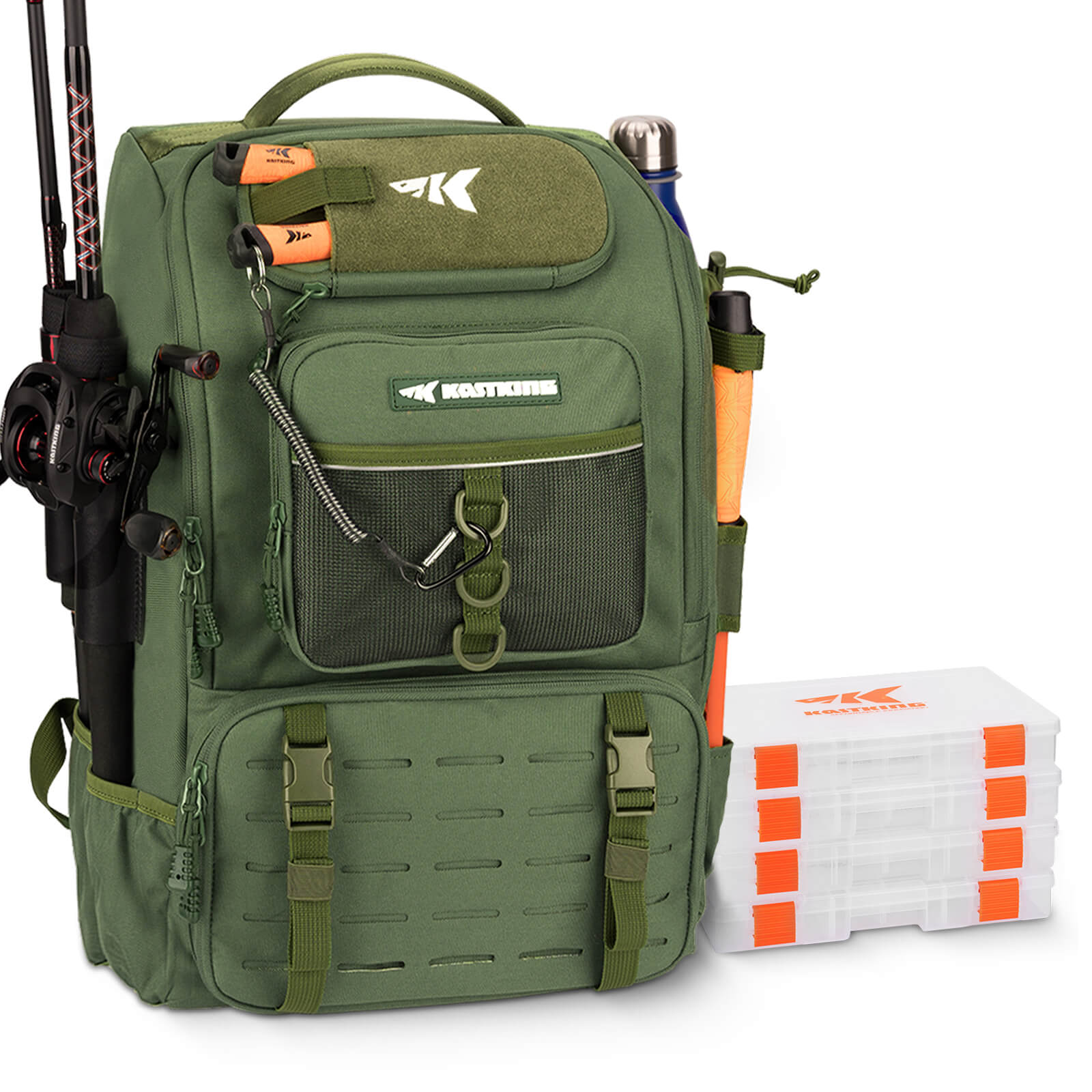 KastKing KarryAll Tackle Backpack with Rod Holders 4 Tackle Boxes