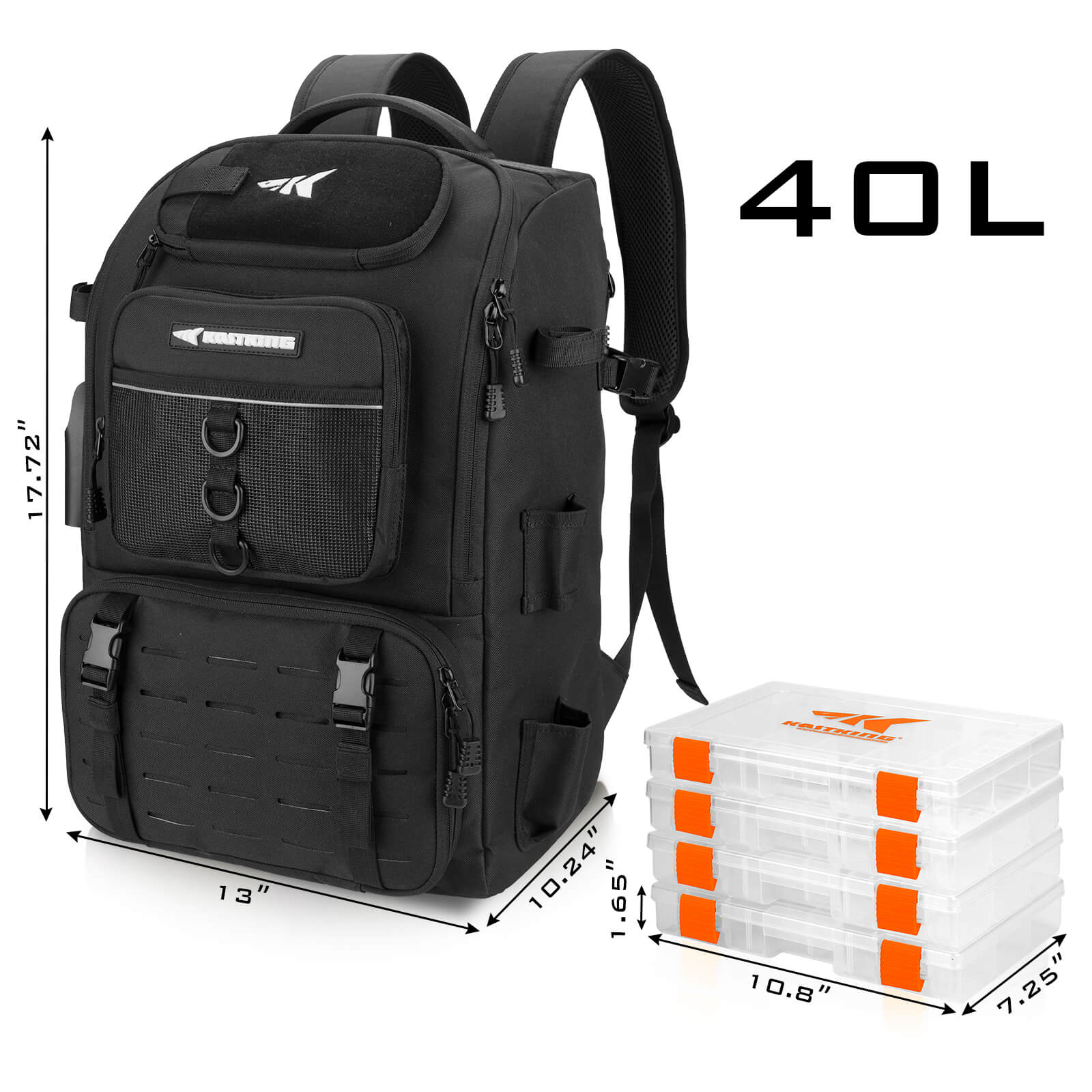 KastKing KarryAll Tackle Backpack with Rod Holders 4 Tackle Boxes