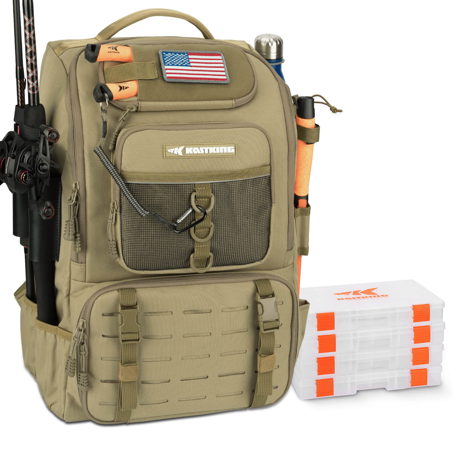KastKing KarryAll Tackle Backpack with Rod Holders 4 Tackle Boxes