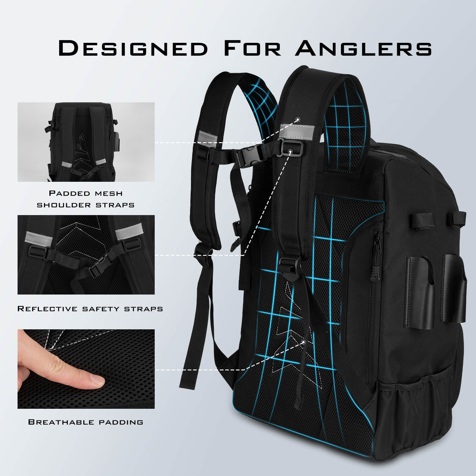 KastKing KarryAll Tackle Backpack with Rod Holders 4 Tackle Boxes