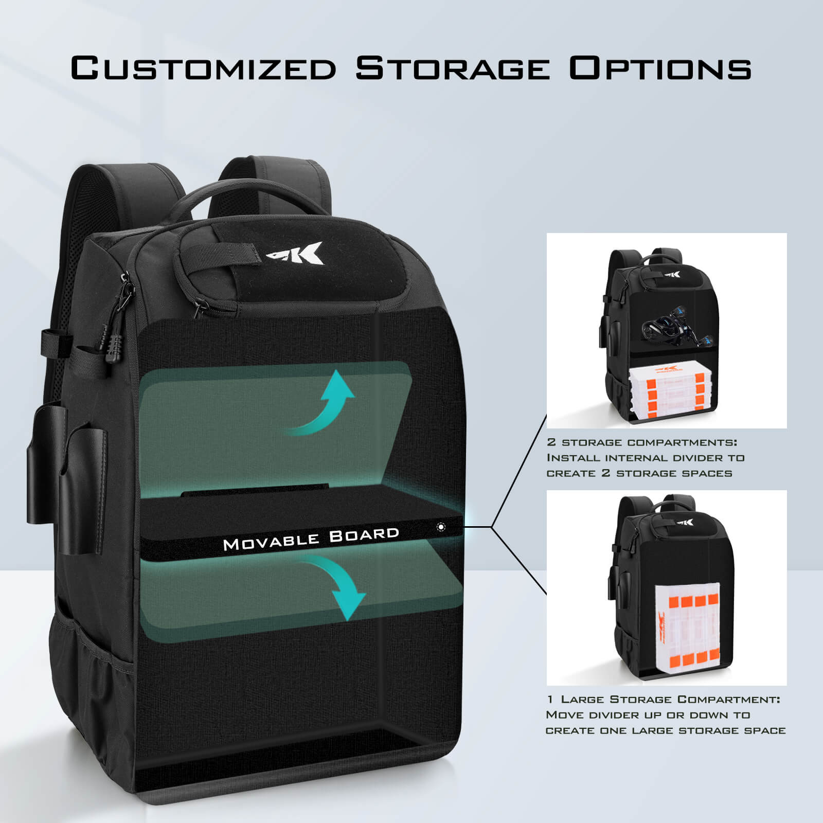 KastKing KarryAll Tackle Backpack with Rod Holders 4 Tackle Boxes