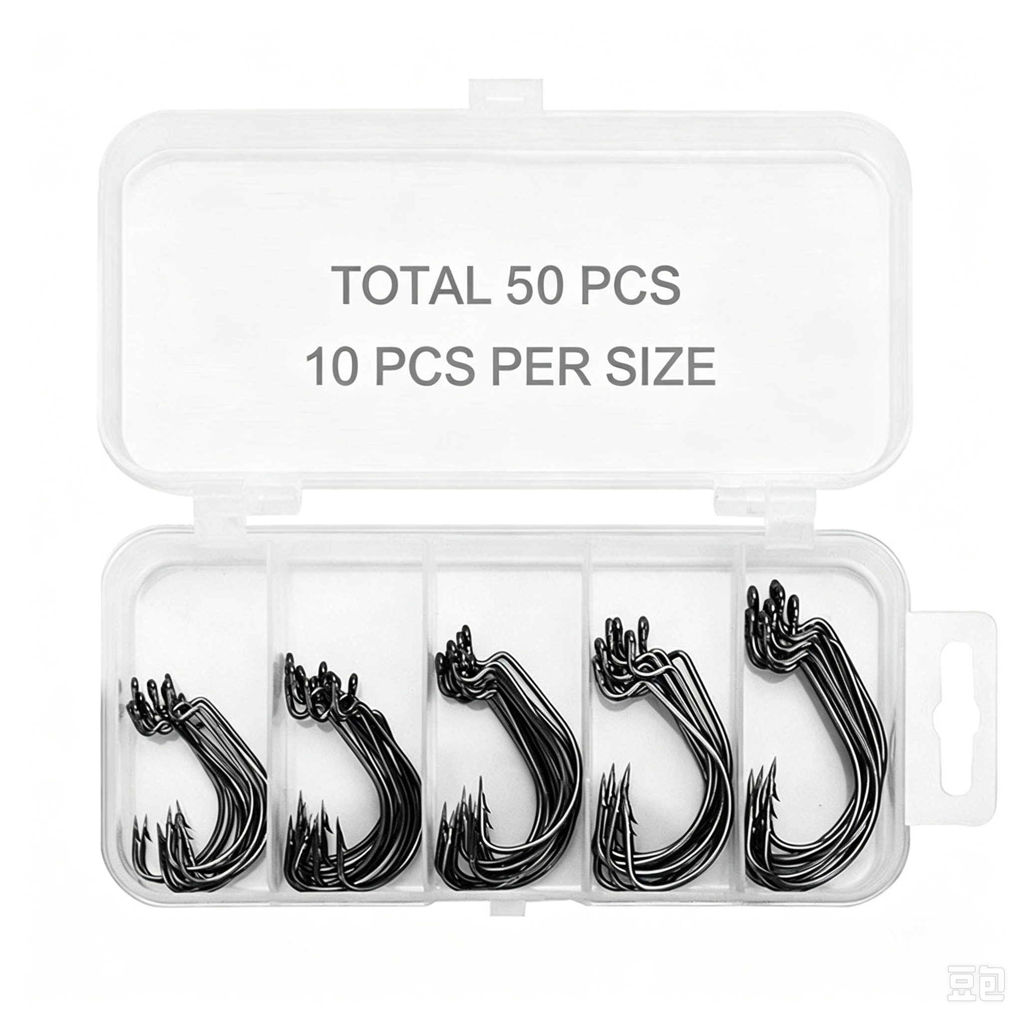 51‑Pcs Offset Worm Hooks Kit, Thin‑Wire Wide‑Gap Bass Hooks for Texas Rig Soft Plastic Worm Lures