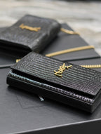 YSL Kate Croc Embossed BLack Gold Hardware - 23x14x3cm