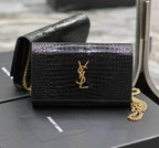 YSL Kate Croc Embossed BLack Gold Hardware - 23x14x3cm