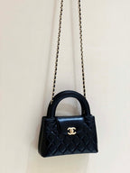 Chanel Kelly Mini Shopping Bag Mini 23K Shiny Aged Calfskin Black 13x19x7cm