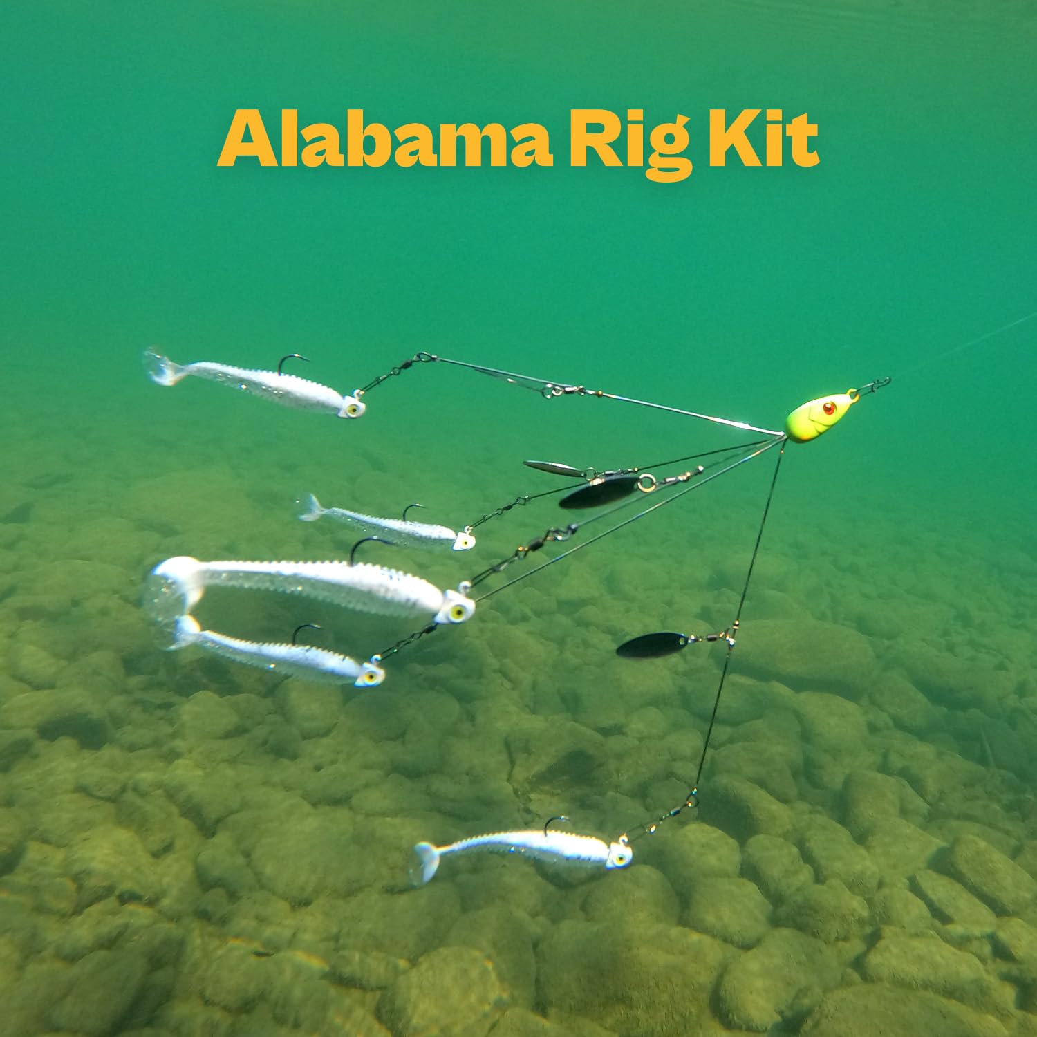 Alabama Rig (A-Rig) Fishing Lures Kit – 2 Rigs, 10 Jig Heads & Swimbaits, Tackle Box for Striper/Bass Fishing