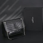 Saint Laurent Niki Medium Black Crinkled Leather Shoulder Bag