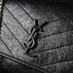 Saint Laurent Niki Medium Black Crinkled Leather Shoulder Bag
