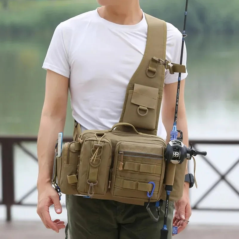 Fishing Tackle Backpack & Crossbody Bag with Rod Holder