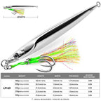 PROBEROS LF169  Vertical Jigging Lure with Double Assist Hooks Saltwater Metal Jig with Feathers Shining Mackerel Sinking Bait, 180g, 200g, 230g, 250g, 300g