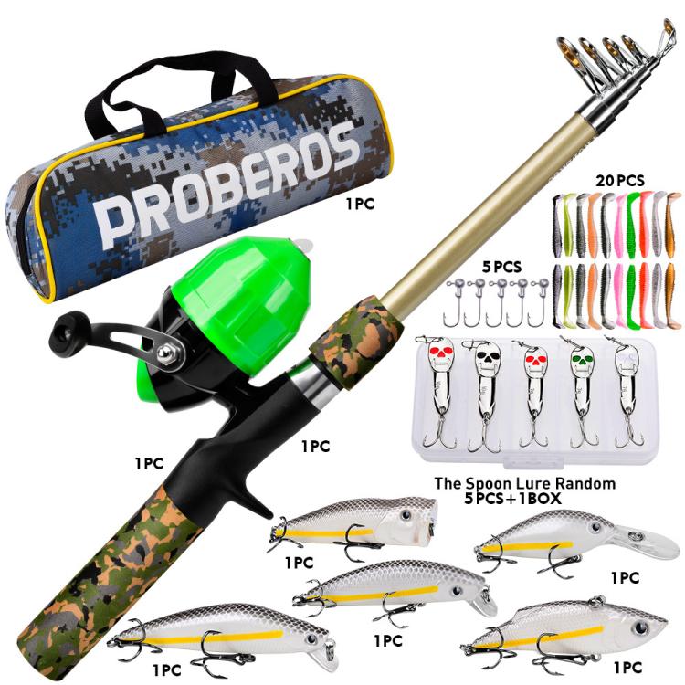 PROBEROS Fishing Rod and Reel Combo 6ft Telescopic Fishing Pole with Spincast Reel Portable Travel Fishing Full Kit with Carrier Bag, CAST Blue, SPIN Blue, CAST Green, SPIN Green