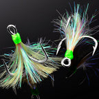 PROBEROS 10pcs /Box Dressed Treble Hooks with Feathers and Flash Ultra-Sharp High Carbon Steel Replacement Hooks, No.4, No. 2, No. 1, No. 1/0, No. 2/0, No. 3/0, No. 4/0, No. 5/0