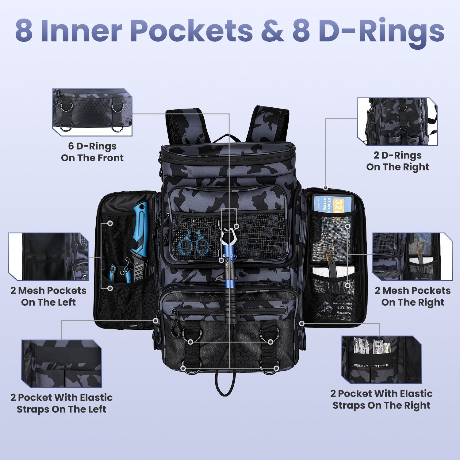 Fishing Backpack 42L with Rod Holders & 16 Pockets